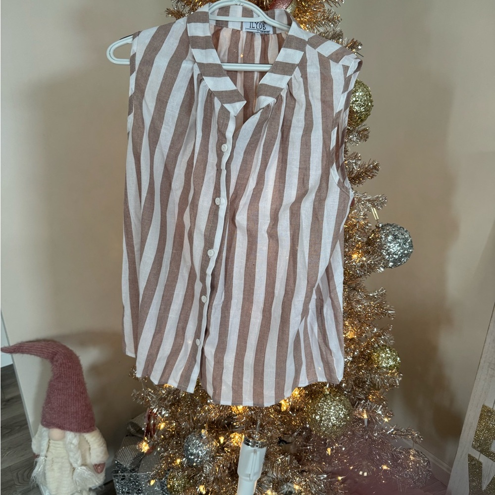 Elle Brown and White Striped Blouse